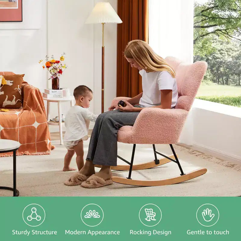 Fauteuil à bascule moderne Okak Teddy avec dossier haut, fauteuil inclinable pour salon, chambre à coucher