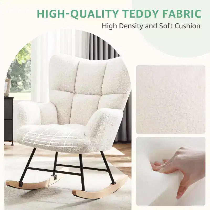 Fauteuil à bascule moderne Okak Teddy avec dossier haut, fauteuil inclinable pour salon, chambre à coucher