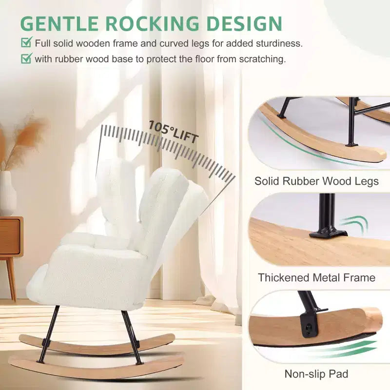 Fauteuil à bascule moderne Okak Teddy avec dossier haut, fauteuil inclinable pour salon, chambre à coucher