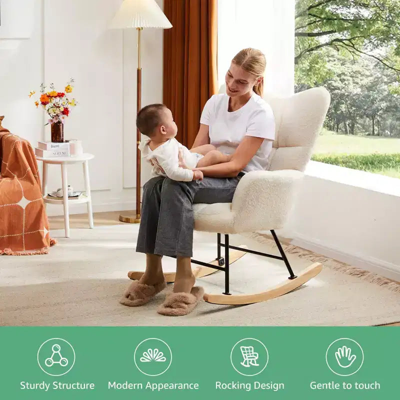 Fauteuil à bascule moderne Okak Teddy avec dossier haut, fauteuil inclinable pour salon, chambre à coucher