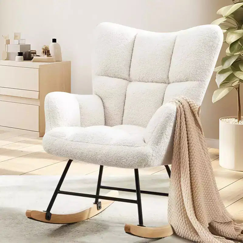 Fauteuil à bascule moderne Okak Teddy avec dossier haut, fauteuil inclinable pour salon, chambre à coucher