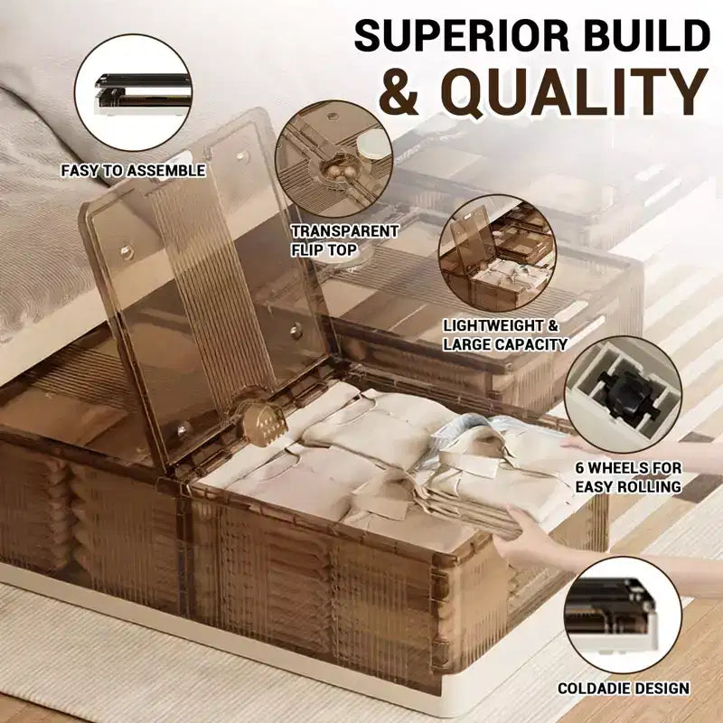 Lot de 2 boîtes de rangement sous lit, empilables avec roulettes, en plastique, multi-usages, profil bas avec couvercles