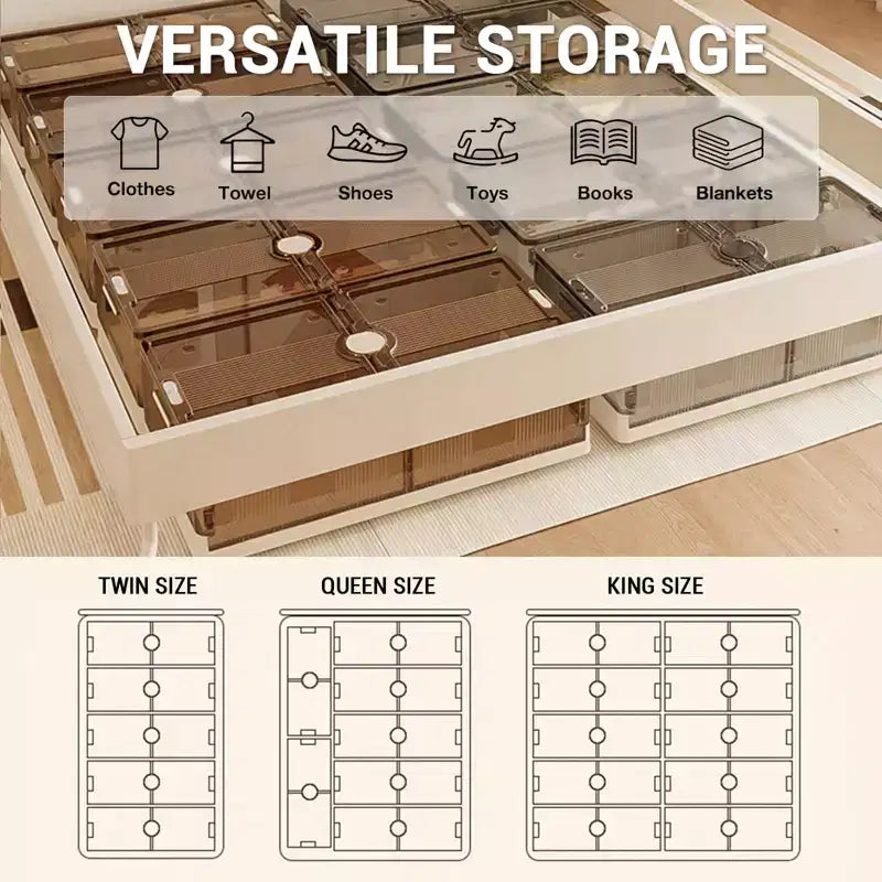 Lot de 2 boîtes de rangement sous lit, empilables avec roulettes, en plastique, multi-usages, profil bas avec couvercles