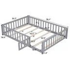 SC 1 Lit de Sol Pleine Grandeur en Contreplaqué avec Clôture et Porte pour Enfants, Cadre de Lit Montessori Gris