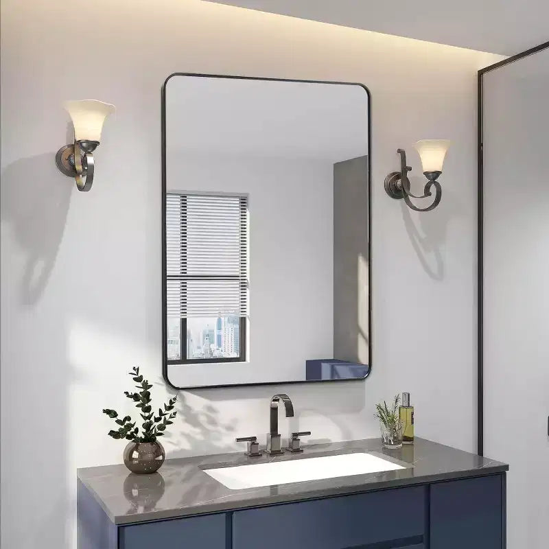 TUYOHW Miroir de salle de bain rectangulaire 24x36'', miroir mural décoratif avec film anti-éclats et cadre en aluminium brossé pour salle de bain, salon