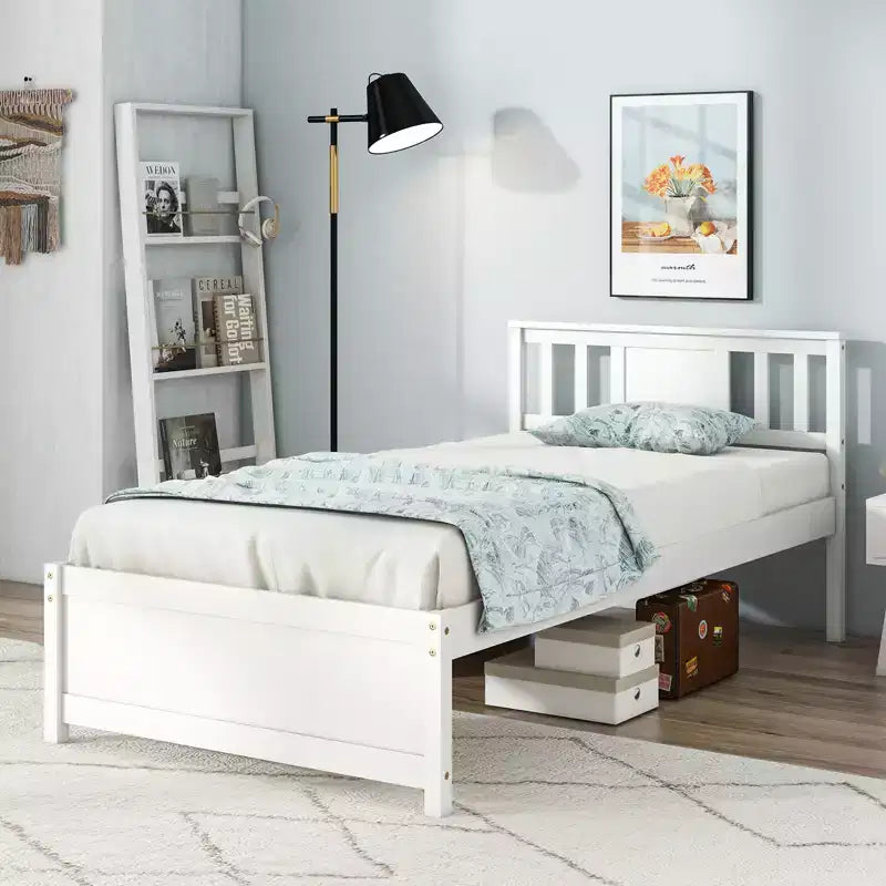 Cadre de lit Costway pour lit simple / double / grand lit avec tête de lit et sommier à lattes en bois, pas besoin de sommier tapissier