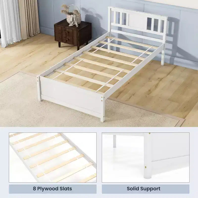 Cadre de lit Costway pour lit simple / double / grand lit avec tête de lit et sommier à lattes en bois, pas besoin de sommier tapissier