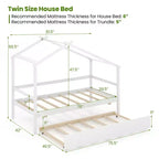 Lit cabane double Costway avec lit gigogne, toit et barrières, cadre de lit plateforme en bois