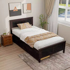 Cadre de lit double en bois Costway avec 2 tiroirs de rangement et rangement sous le lit Espresso