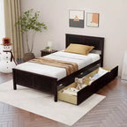 Cadre de lit double en bois Costway avec 2 tiroirs de rangement et rangement sous le lit Espresso