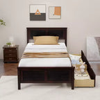 Cadre de lit double en bois Costway avec 2 tiroirs de rangement et rangement sous le lit Espresso