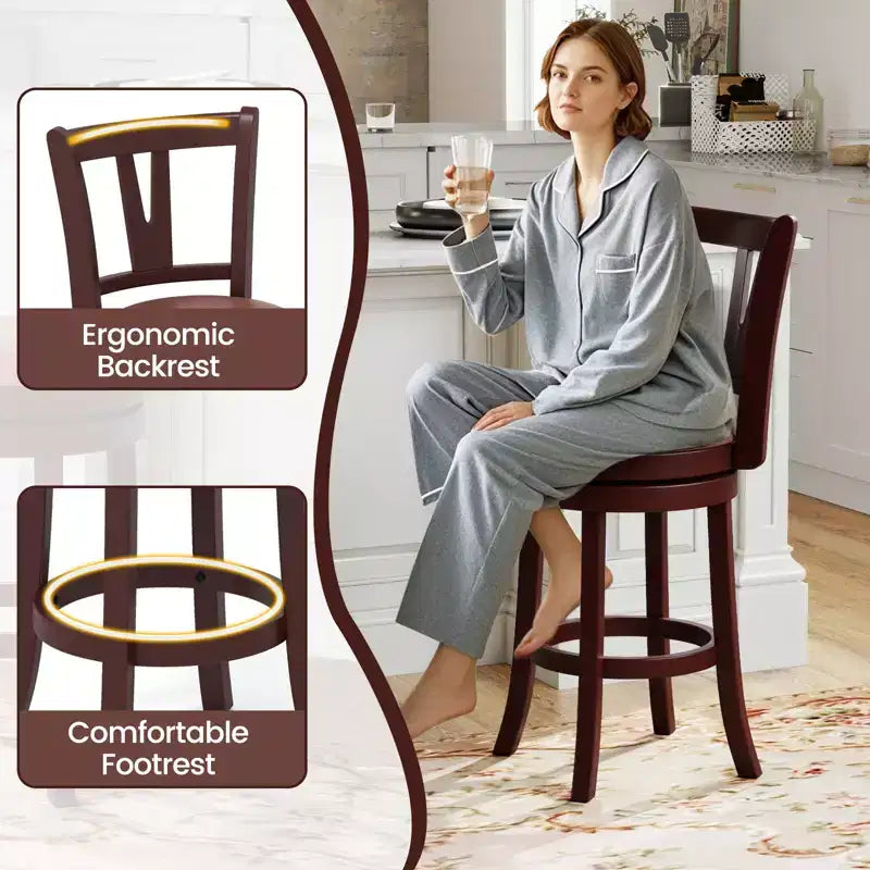 Costway Lot de 2/4 Tabourets de Bar Pivotants Hauteur Comptoir 66 cm avec Dossiers Hauts et Repose-pieds en Bois Massif