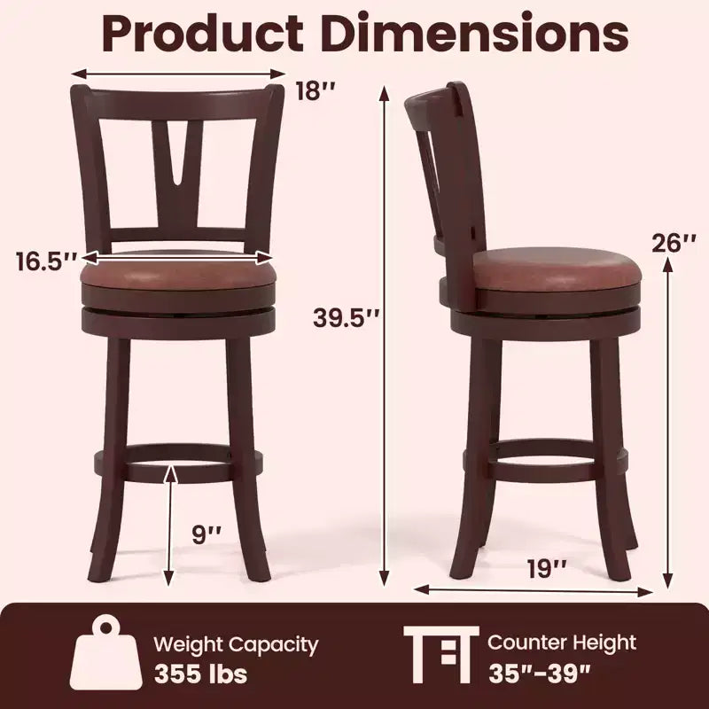 Costway Lot de 2/4 Tabourets de Bar Pivotants Hauteur Comptoir 66 cm avec Dossiers Hauts et Repose-pieds en Bois Massif