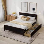 Cadre de lit double en bois Costway avec 2 tiroirs de rangement et rangement sous le lit Espresso