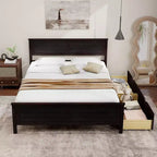 Cadre de lit double en bois Costway avec 2 tiroirs de rangement et rangement sous le lit Espresso