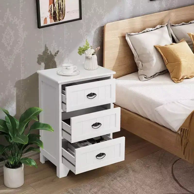 Table d'appoint Costway, chevet de chambre avec 3 tiroirs et glissière en bois, blanc