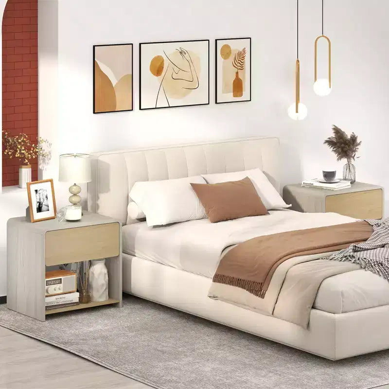 Table de chevet de style moderne Costway avec tiroir et étagère ouverte à 2 niveaux