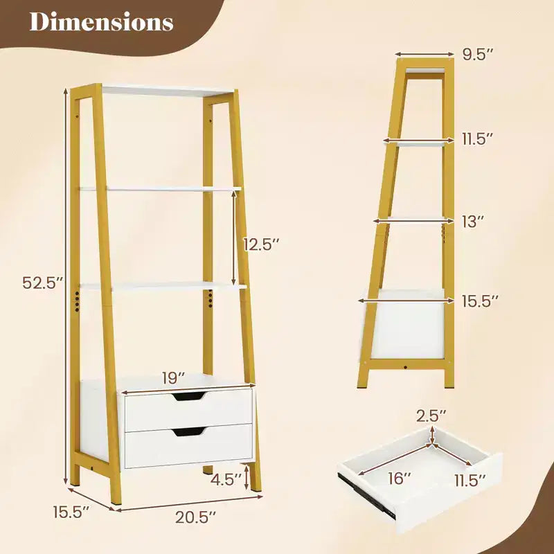 Costway Étagère 4 niveaux avec 2 tiroirs de rangement, cadre métallique robuste, dispositifs anti-basculement