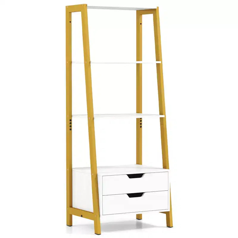 Costway Étagère 4 niveaux avec 2 tiroirs de rangement, cadre métallique robuste, dispositifs anti-basculement