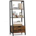 Costway 4-tier Bookshelf w/ 2 Storage Drawers Sturdy Metal Frame Anti-toppling Devices