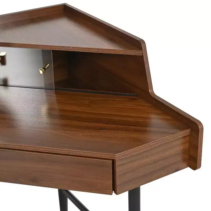 Coiffeuse d'Angle avec Miroir, Ensemble Moderne de Coiffeuse de Maquillage avec Tabouret et Armoire, Table de Maquillage en Bois avec Tiroirs pour Chambre à Coucher et Salle de Bain
