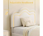 Cadre de lit double rembourré avec tête de lit réglable, cadre de lit plateforme en velours pour enfants/filles, lattes de bois, assemblage facile