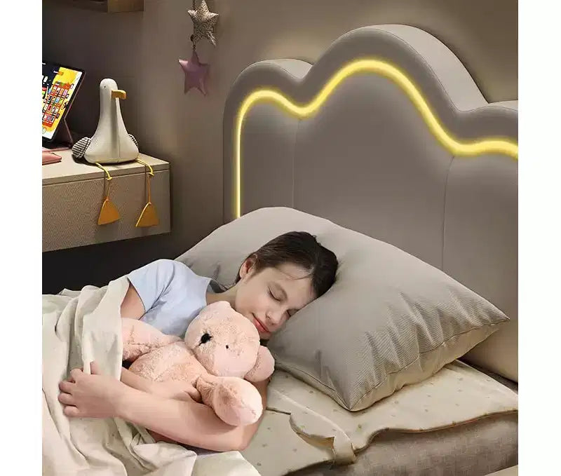 Cadre de lit double rembourré avec tête de lit réglable, cadre de lit plateforme en velours pour enfants/filles, lattes de bois, assemblage facile