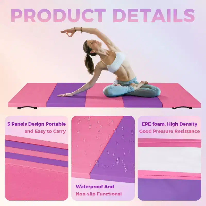 Tapis de gymnastique pliable GustoWave 60x180x5 cm et 60x190x3 cm - Tapis d'exercice avec poignées pour la salle de sport à domicile, le yoga, la gymnastique et l'entraînement des enfants