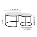 Tables basses gigognes (lot de 2), tables basses rondes de 70 cm avec plateau en motif marbre et cadre métallique robuste, tables d'appoint