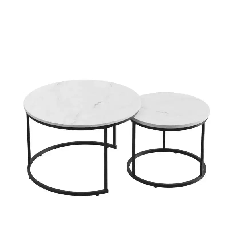 Tables basses gigognes (lot de 2), tables basses rondes de 70 cm avec plateau en motif marbre et cadre métallique robuste, tables d'appoint