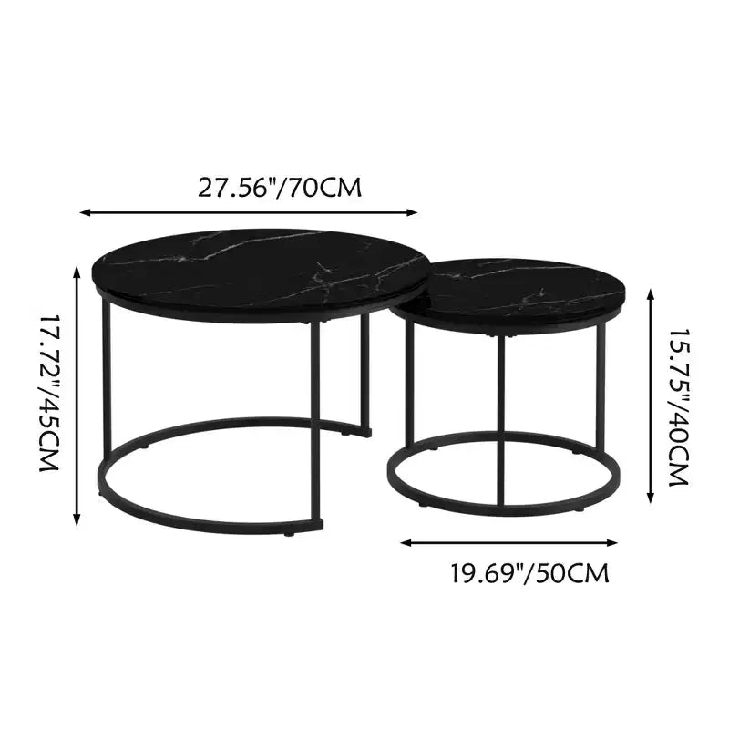 Tables basses gigognes (lot de 2), tables basses rondes de 70 cm avec plateau en motif marbre et cadre métallique robuste, tables d'appoint