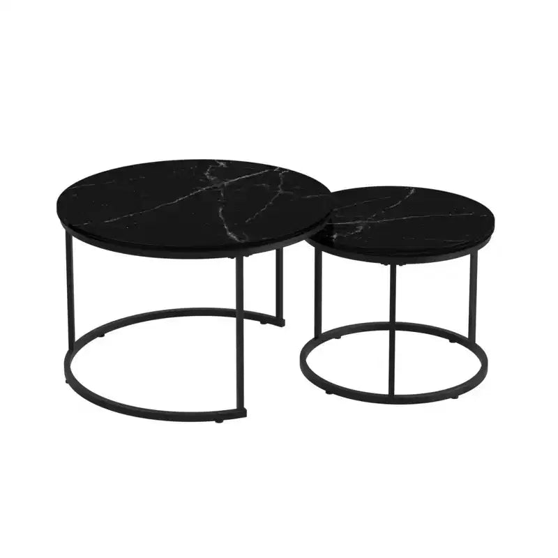 Tables basses gigognes (lot de 2), tables basses rondes de 70 cm avec plateau en motif marbre et cadre métallique robuste, tables d'appoint