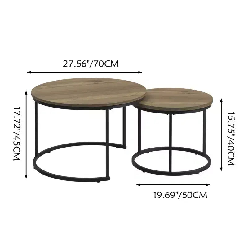 Tables basses gigognes (lot de 2), tables basses rondes de 70 cm avec plateau en motif marbre et cadre métallique robuste, tables d'appoint