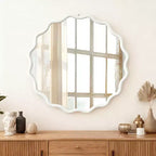 Miroir décoratif rond ondulé Whisen 30, cadre en bois massif, entrée