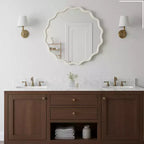 Miroir décoratif rond ondulé Whisen 30, cadre en bois massif, entrée