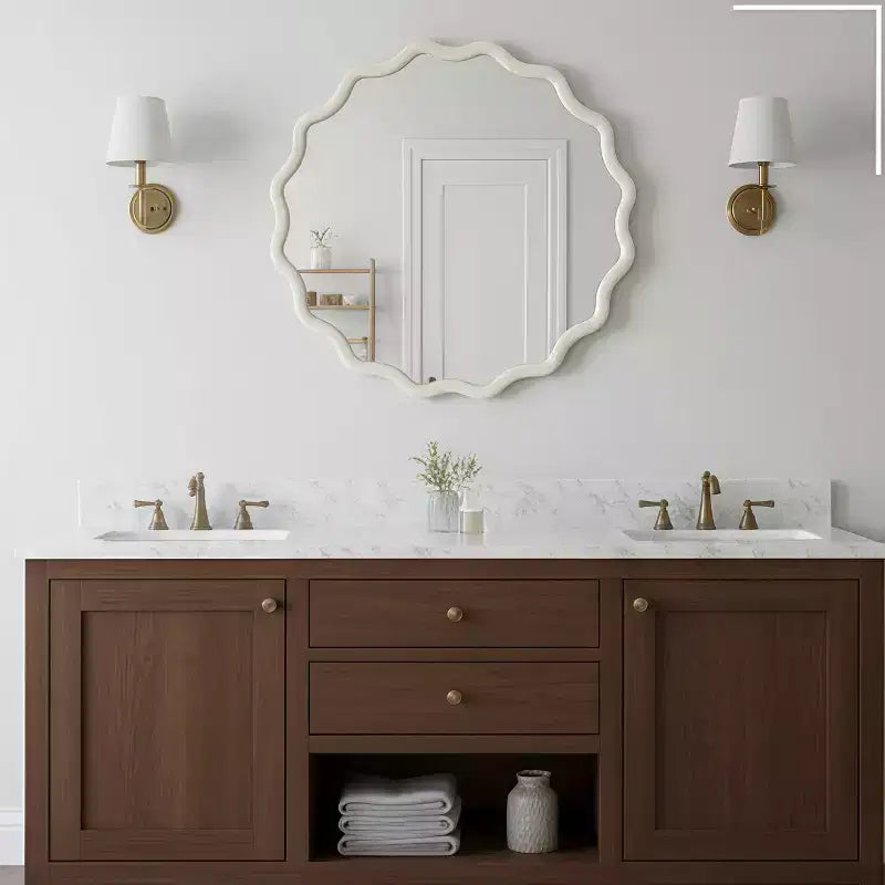 Miroir décoratif rond ondulé Whisen 30, cadre en bois massif, entrée