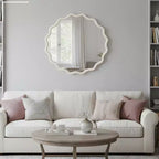 Miroir décoratif rond ondulé Whisen 30, cadre en bois massif, entrée