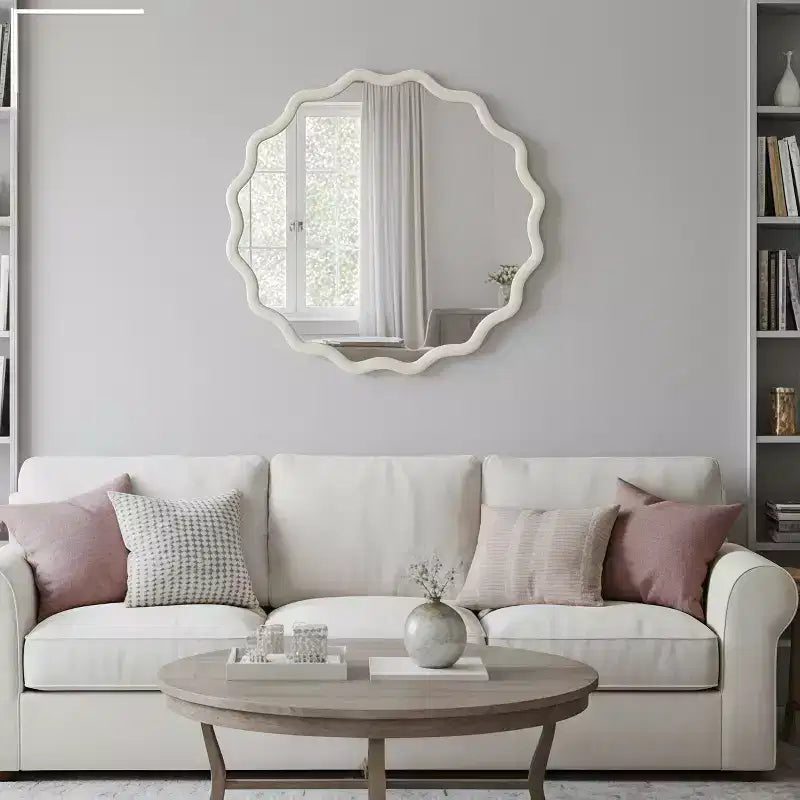 Miroir décoratif rond ondulé Whisen 30, cadre en bois massif, entrée
