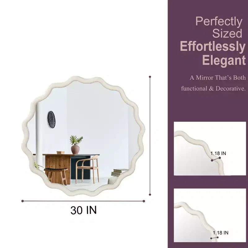 Miroir décoratif rond ondulé Whisen 30, cadre en bois massif, entrée