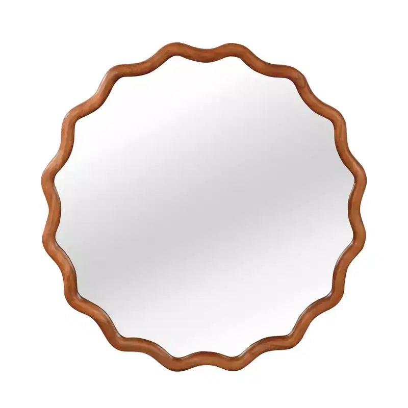 Miroir décoratif rond ondulé Whisen 30, cadre en bois massif, entrée