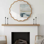 Miroir décoratif rond ondulé Whisen 30, cadre en bois massif, entrée