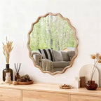 Miroir décoratif rond ondulé Whisen 30, cadre en bois massif, entrée
