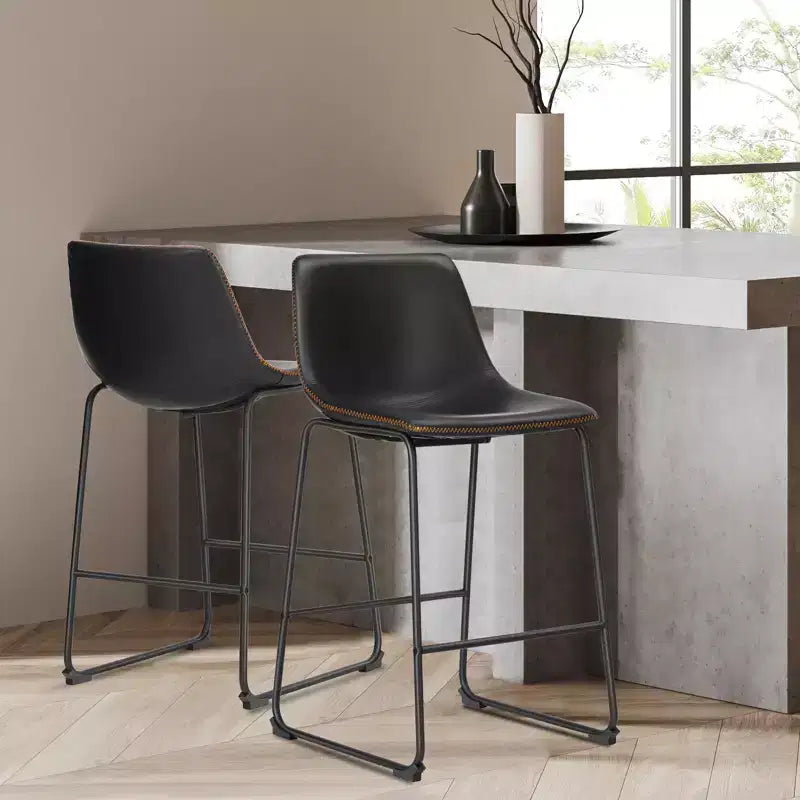 TUYOHW 36.2H Tabourets de Bar Modernes du Milieu du Siècle, Lot de 2 Chaises de Comptoir en Similicuir avec Repose-pieds, Chaises de Salle à Manger pour Bar à Domicile, Bureau, Cuisine