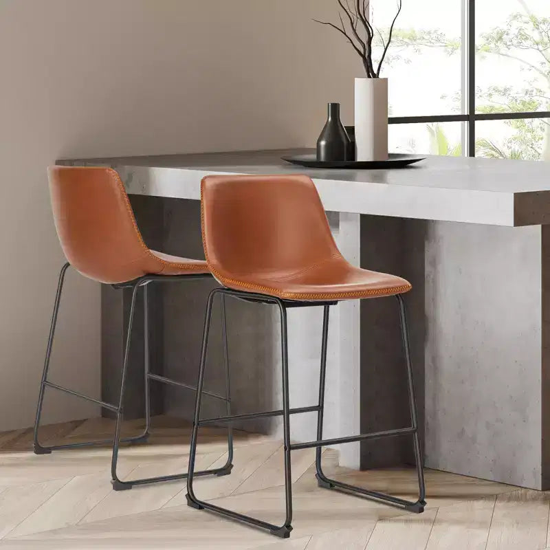 TUYOHW 36.2H Tabourets de Bar Modernes du Milieu du Siècle, Lot de 2 Chaises de Comptoir en Similicuir avec Repose-pieds, Chaises de Salle à Manger pour Bar à Domicile, Bureau, Cuisine