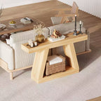 Console de ferme, table de canapé trapézoïdale en bois à 2 niveaux avec étagère de rangement ouverte, meuble d'entrée industriel pour entrée, couloir, salon