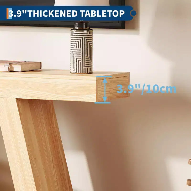 Console de ferme, table de canapé trapézoïdale en bois à 2 niveaux avec étagère de rangement ouverte, meuble d'entrée industriel pour entrée, couloir, salon