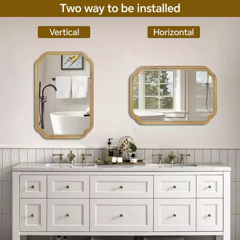 Miroir décoratif Whisen 24 x 36 à coins arrondis, cadre en bois massif, entrée