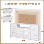 Meuble TV de 160 cm avec 12 tiroirs, prises de courant, LED et étagères ouvertes, meuble TV pour téléviseur de 75 pouces, commode pour chambre à coucher, salon
