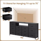 Meuble TV de 160 cm avec 12 tiroirs, prises de courant, LED et étagères ouvertes, meuble TV pour téléviseur de 75 pouces, commode pour chambre à coucher, salon