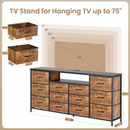 Meuble TV de 160 cm avec 12 tiroirs, prises de courant, LED et étagères ouvertes, meuble TV pour téléviseur de 75 pouces, commode pour chambre à coucher, salon